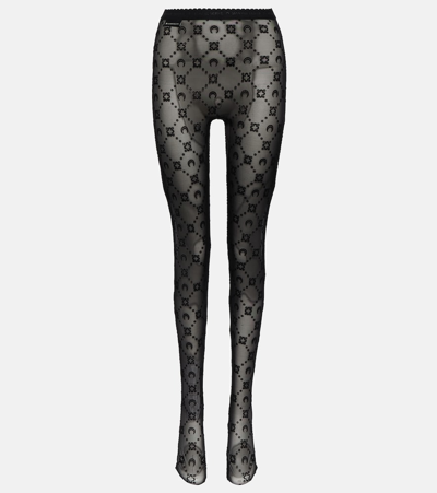 Marine Serre Crescent Moon Jacquard Tights In Black