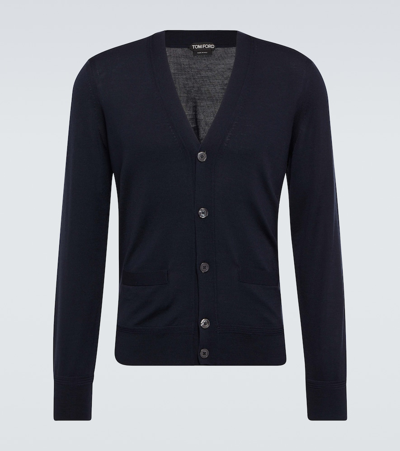 Tom Ford Wool Cardigan In Blue