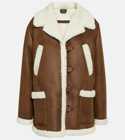 Apc A. P.c. Faux Shearling-trimmed Jacket In Brown