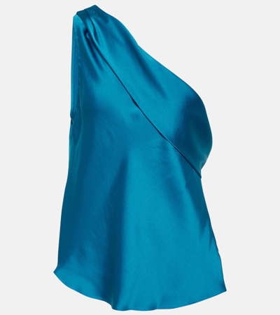 Simkhai Lexy Draped One-shoulder Satin Top In Blue