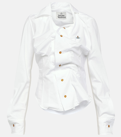 Vivienne Westwood Drunken Gathered Cotton Poplin Shirt In White