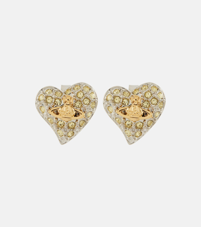 Vivienne Westwood Heart Embellished Earrings In Gold