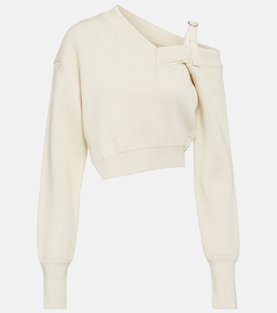 Jacquemus La Maille Seville One-shoulder Sweater In Off White