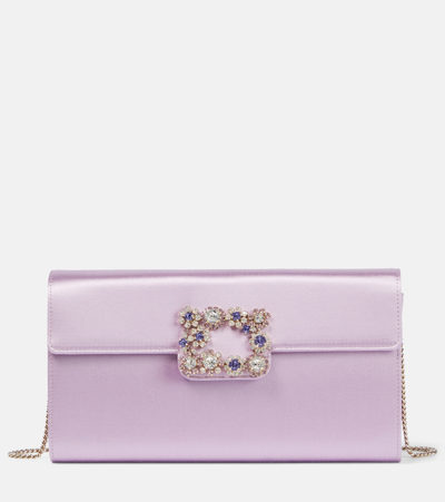 Roger Vivier Envelope Satin Clutch W/chain In Silk Violet