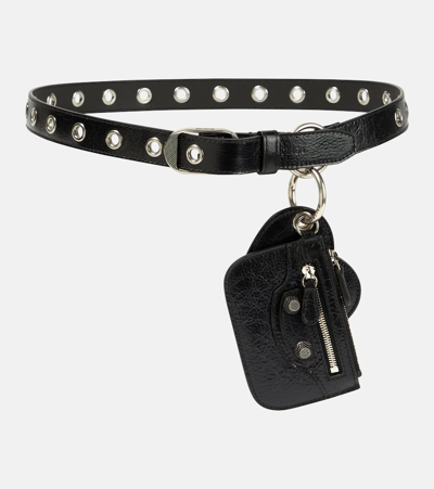 Balenciaga Le Cagole Charm Leather Belt In Black