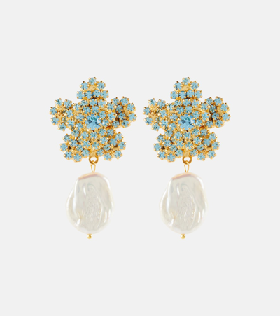 Magda Butrym Embellished Earrings With Rose Quartz And Pearls In Gold