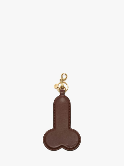 Jw Anderson Leather Penis Keyring In Brown