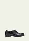 PRADA MEN'S BRUSHED LEATHER HEEL-TRIANGLE DERBY SHOES