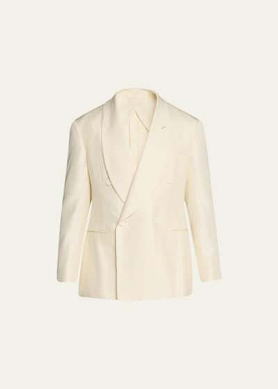 Ralph Lauren Purple Label Silk Double-breasted Tuxedo Jacket In White