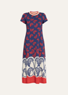 La Doublej Sporty Swing Floral-print Midi Dress In Navy