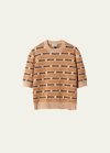 Miu Miu Logo-intarsia Short-sleeve Wool Sweater In F0627 Albino