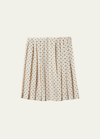 MIU MIU POLKA-DOT CREPE DE CHINE PLEATED MIDI SKIRT