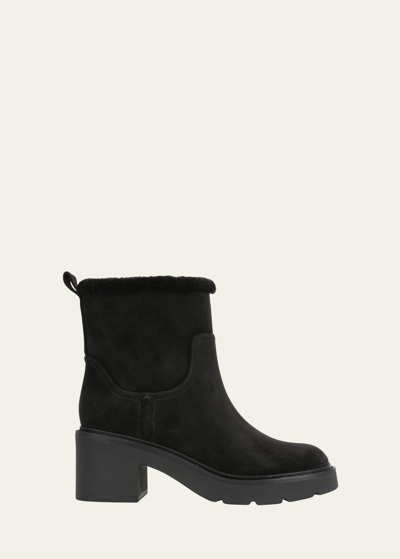 Vince Redding Suede Shearling Ankle Boots In Black