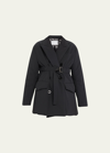 Sacai Belted Double-breasted Blazer In Black