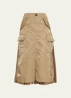 Sacai Nylon-twill Pleated Cargo Midi Skirt In Dbeige