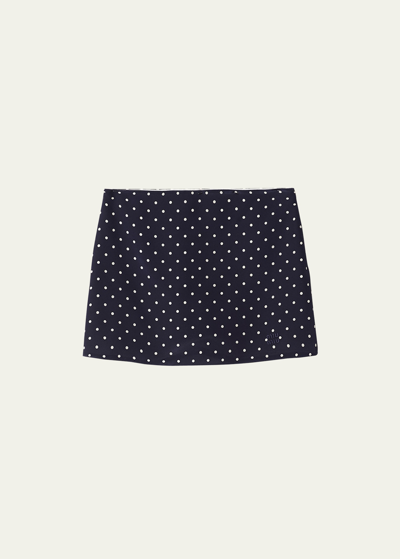 Miu Miu Polka-dot Silk Mini Skirt In F069q Blu Avorio