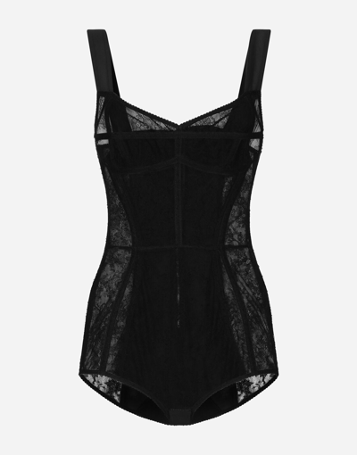 Dolce & Gabbana Lace-detailing Sweetheart-neck Bodysuit In Black
