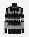 DOLCE & GABBANA TULLE TURTLE-NECK TOP WITH LACE INSERTS