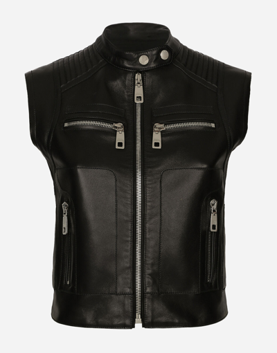 Dolce & Gabbana Zip-up Leather Vest In Black