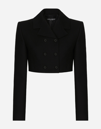 Dolce & Gabbana Short Double-breasted Twill Jacket In Black