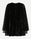 DOLCE & GABBANA SHORT PLEATED DRESS WITH FULL SEQUINED SLEEVES
