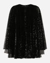Dolce & Gabbana Pleated Short Dress With Wide Sleeves In Sequins In Black