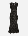 DOLCE & GABBANA FAUX LEATHER MACRAMÉ CALF-LENGTH DRESS