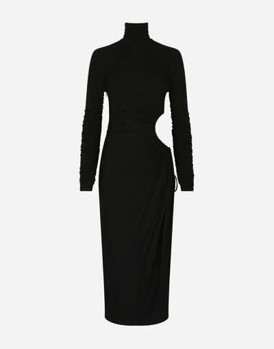 Dolce & Gabbana High-necked Jersey Calf-length Dress With Cut-out In Black
