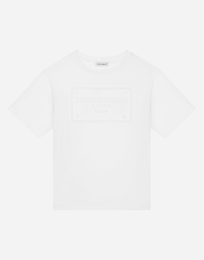Dolce & Gabbana Kids' Jersey T-shirt With Embossed Logo In White