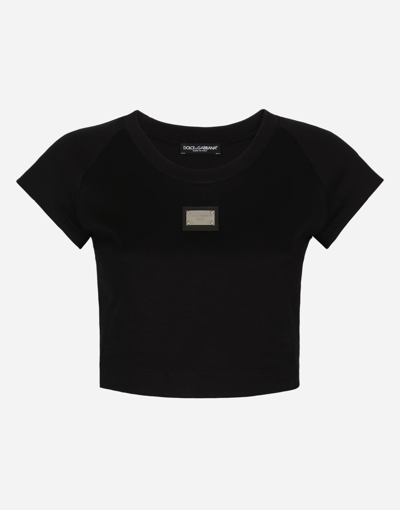 Dolce & Gabbana Logo-plaque Cropped T-shirt In Black