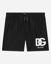 Dolce & Gabbana Nylon Swim Trunks With Logo Print In Black