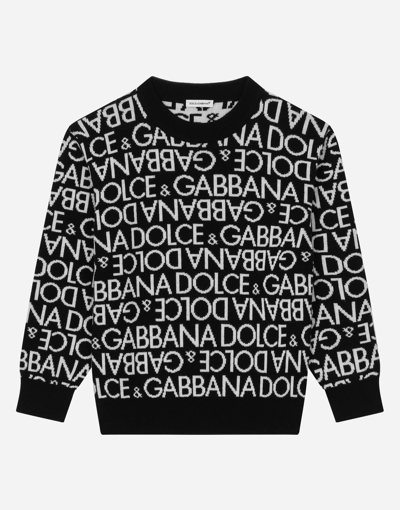 Dolce & Gabbana Kids' Round-neck Jumper With All-over Jacquard Logo In Multicolor