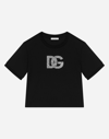 Dolce & Gabbana Jersey T-shirt With Rhinestone Logo In Black