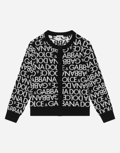Dolce & Gabbana Knit Cardigan With All-over Jacquard Logo In Multicolor