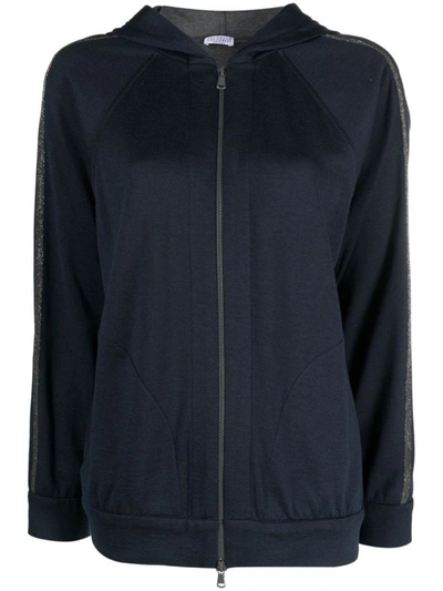 Brunello Cucinelli Zip-up Cotton-blend Hoodie In Blue