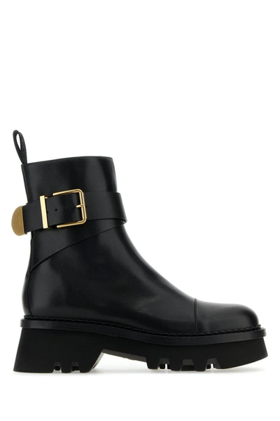 Chloé Owena Buckled Leather Ankle Boots In Black