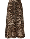 Dolce & Gabbana Leopard Print Midi Flared Skirt In Multicolour