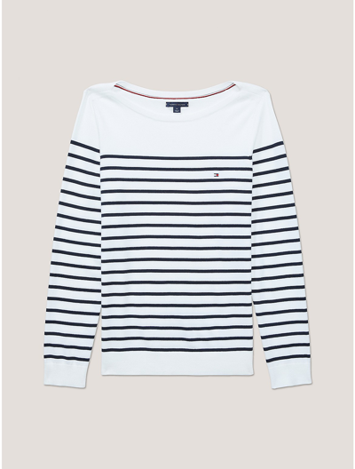 Tommy Hilfiger Stripe Boatneck Sweater In Optic White Th Multi
