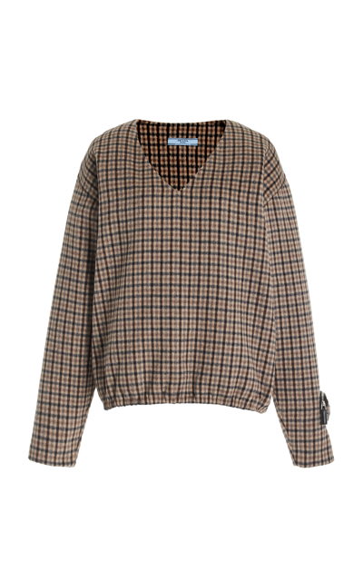 Prada Oversized Checked Cashgora Jumper In Brown