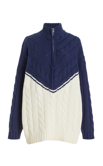 Staud Hampton Half Zip Cable Tunic Jumper In Navy