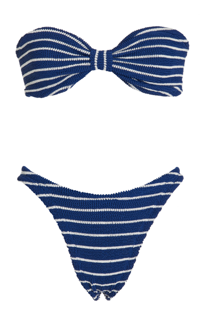 Hunza G + Net Sustain Jean Twist-front Striped Seersucker Bandeau Bikini