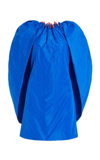 Cult Gaia Catalina Ruched Taffeta Cape Mini Dress In Blue | ModeSens