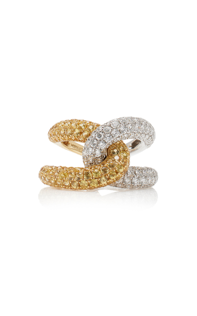 Gemella Jewels Intertwin 18k Yellow And White Gold Diamond And Sapphire Ring
