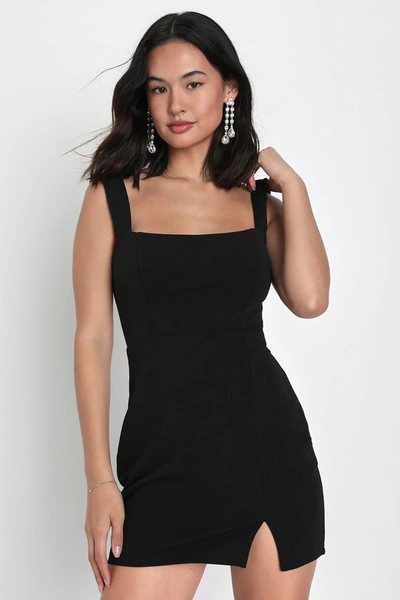 Lulus Social Sensation Black Square Neck Mini Bodycon Dress