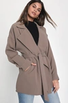 Lulus Wondrous Season Taupe Short Belted Trench Coat In Taupe