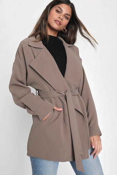Lulus Wondrous Season Taupe Short Belted Trench Coat