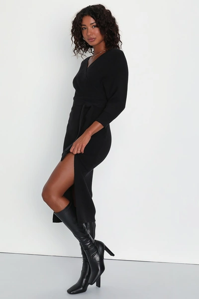 Lulus Fall Into Fashion Black Dolman Sleeve Sweater Midi Dress