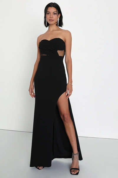 Lulus Sultry Glances Black Pleated Strapless Bustier Maxi Dress