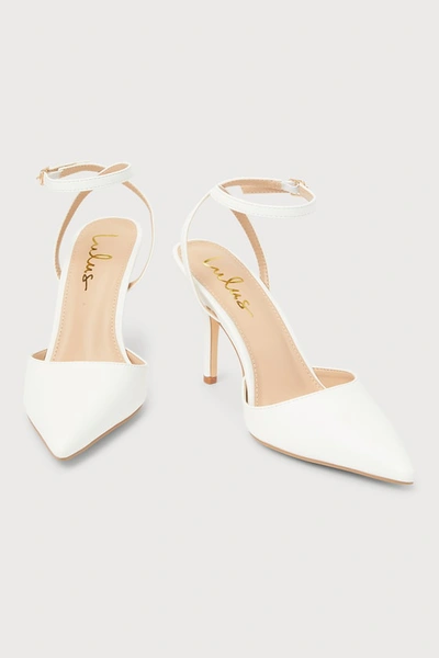 Lulus Azalian White Pointed-toe Ankle Strap Heels