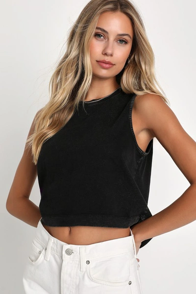 Z Supply Sloane Washed Black Cropped Muscle Tank Top
